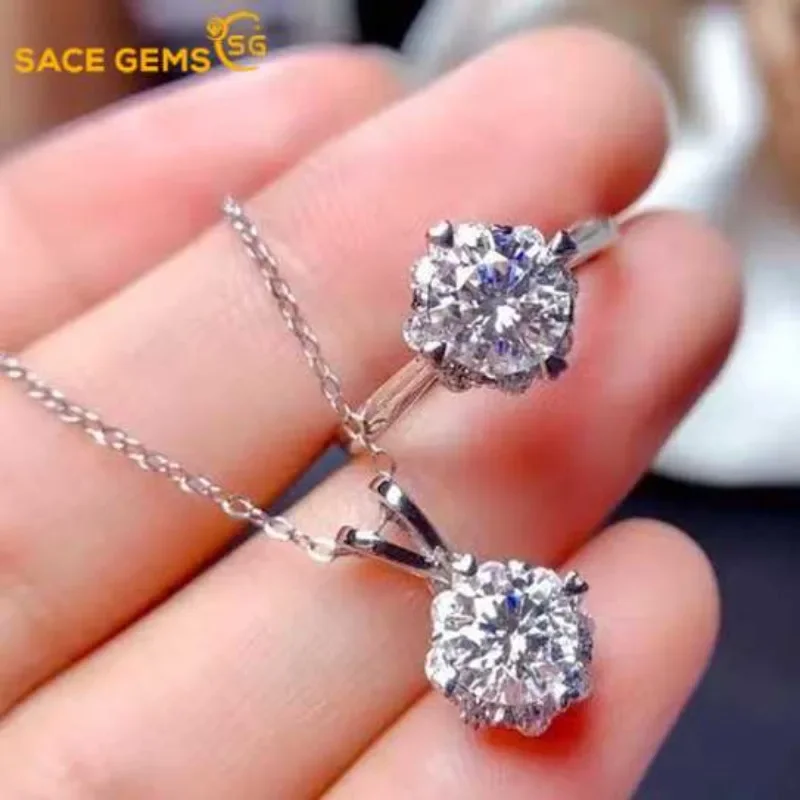 

SACEGEMS GRA Certified 6ct Moissanite Jewelry Set 925Sterling Silver Ring Necklace 3Piece Set Fine Jewelry Wedding Wedding Sets