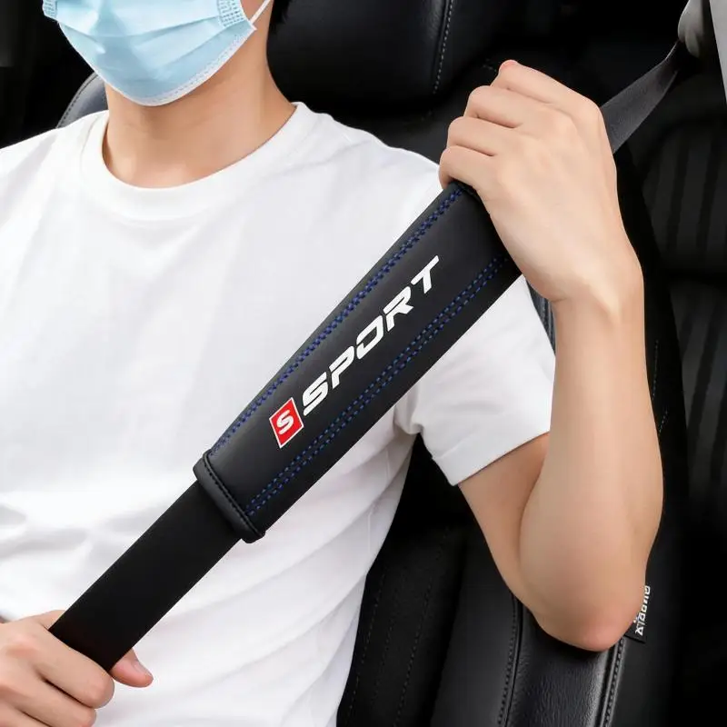 [S]PU Leather Car Seat Belt Shoulder Pad Soft Comfortable Cushion Sport Logo Print For Daily Driving Long Trips Fits Most Cars view 4