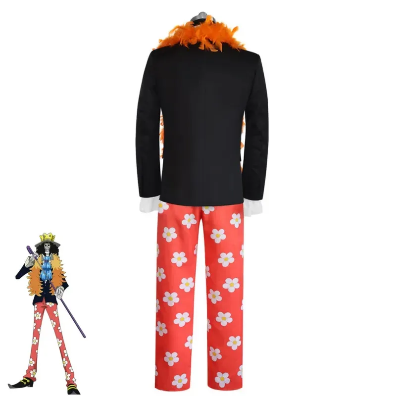 Anime Burukku Brook Cosplay Costume -Revive Fruit Black Evening Dress Coat Scarf Wig Adult Man Carnival Halloween Suitx;8's,6;