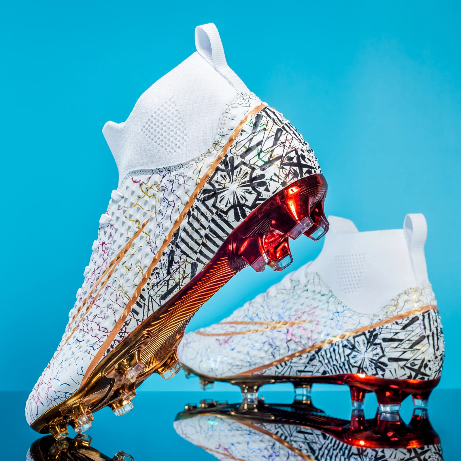 Men's Soccer Shoes Cleats Professional High-Top Breathable Athletic Football Boots,Outdoor Football Training Shoes for FG AG Men