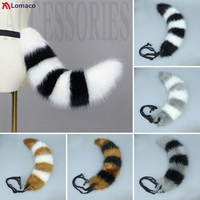 Adjustable Belt Plush Animal Tail Cute Girl Wolf Tail Cosplay Accessories Role Play Party Props Furry Fluffy Striped Fox Tail