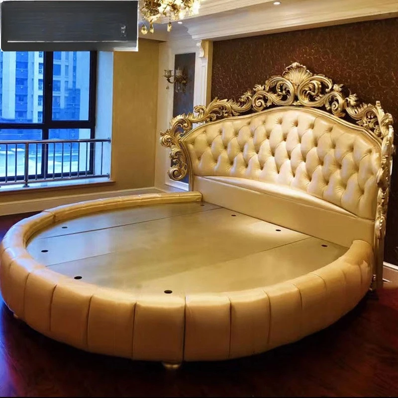 

European double bed, romantic French villa solid wood master bedroom round wedding bed