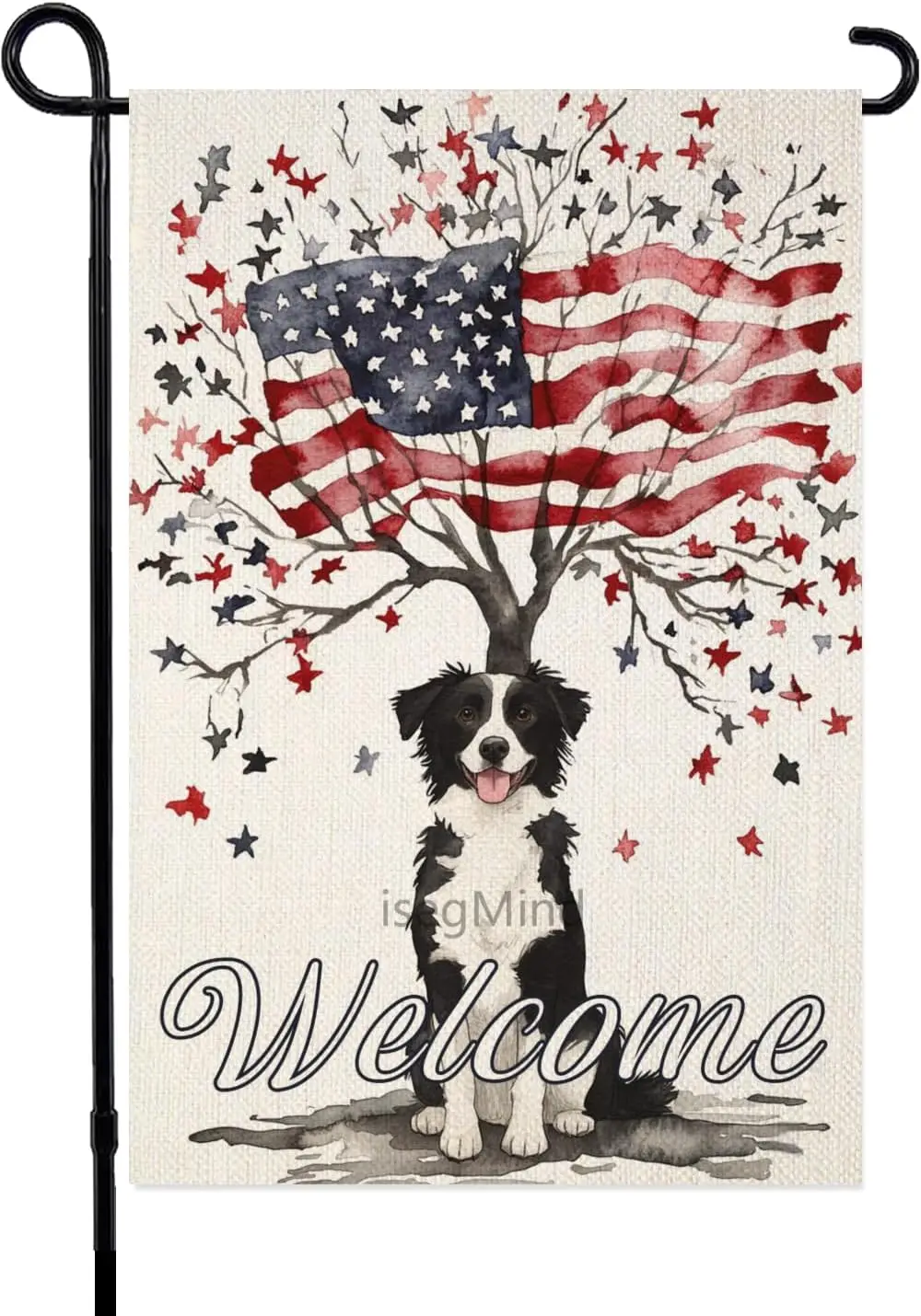 4th of July Border Collie Linen Garden Flag 12x18 Vertical Double Sided Patriotic Red Blue Memorial Day Independence Day Hol PPZ