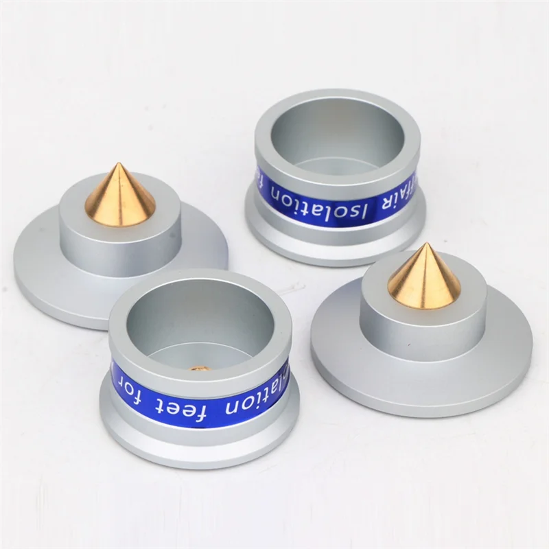 Excellent-4 Piece Speaker Isolation Spikes Speaker Base Pads With Non-Slip Base Pad Silver For Turntable Amplifier