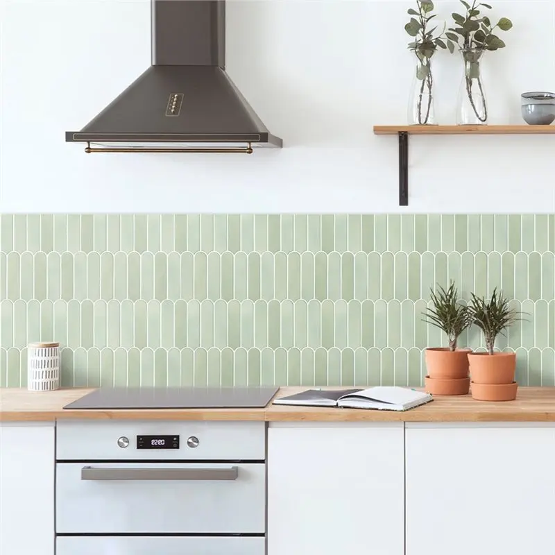 ALIM-For Kitchen Backsplash Stickers 10Pcs Sage Green Fish Scale Peel And Stick Tiles 3D Gel Waterproof 30X30cm 11.8