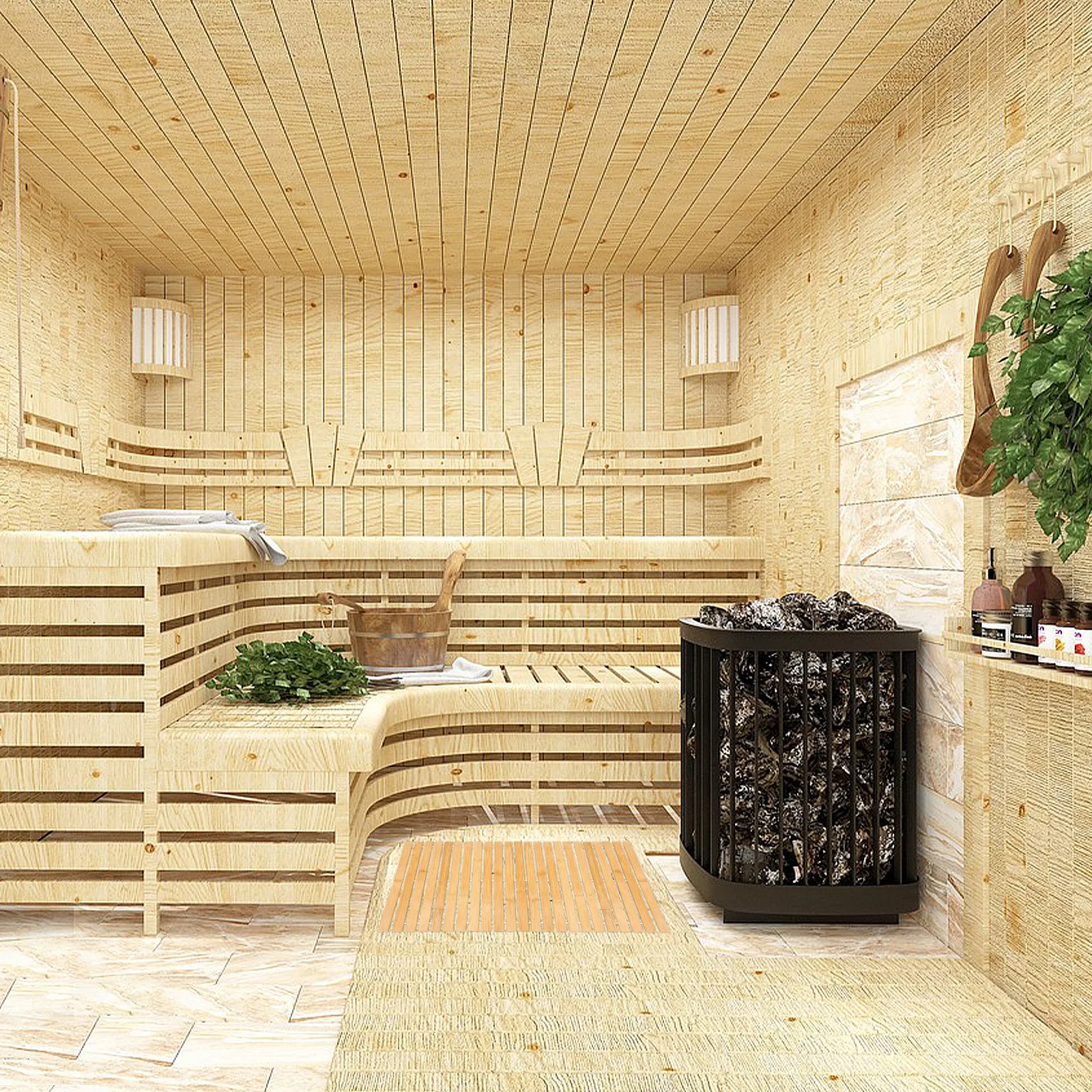 

Foldable Bamboo Bath Mat Non-Slip Floor Mat for Sauna Bathroom Spa Elegant Design Portable Home Hotel Bamboo Rug