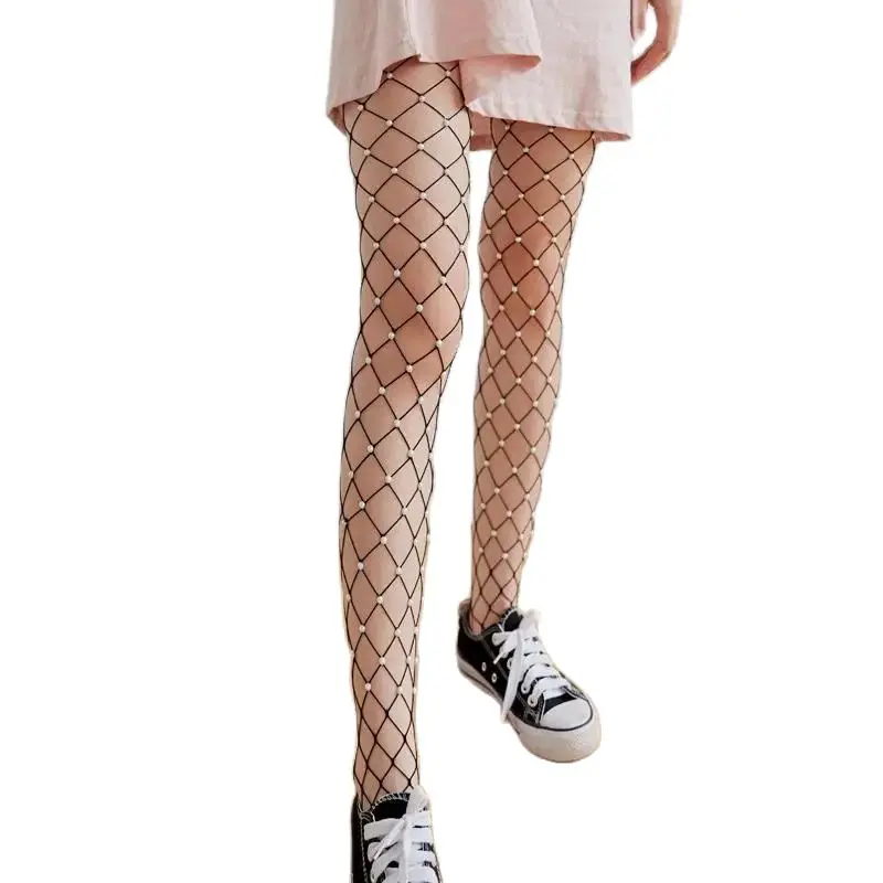 Sexy Beaded Fishnet Stockings Woman Black Beige White Tights Transparent Thin Y2K Medias Socks Party Club Pantyhose.