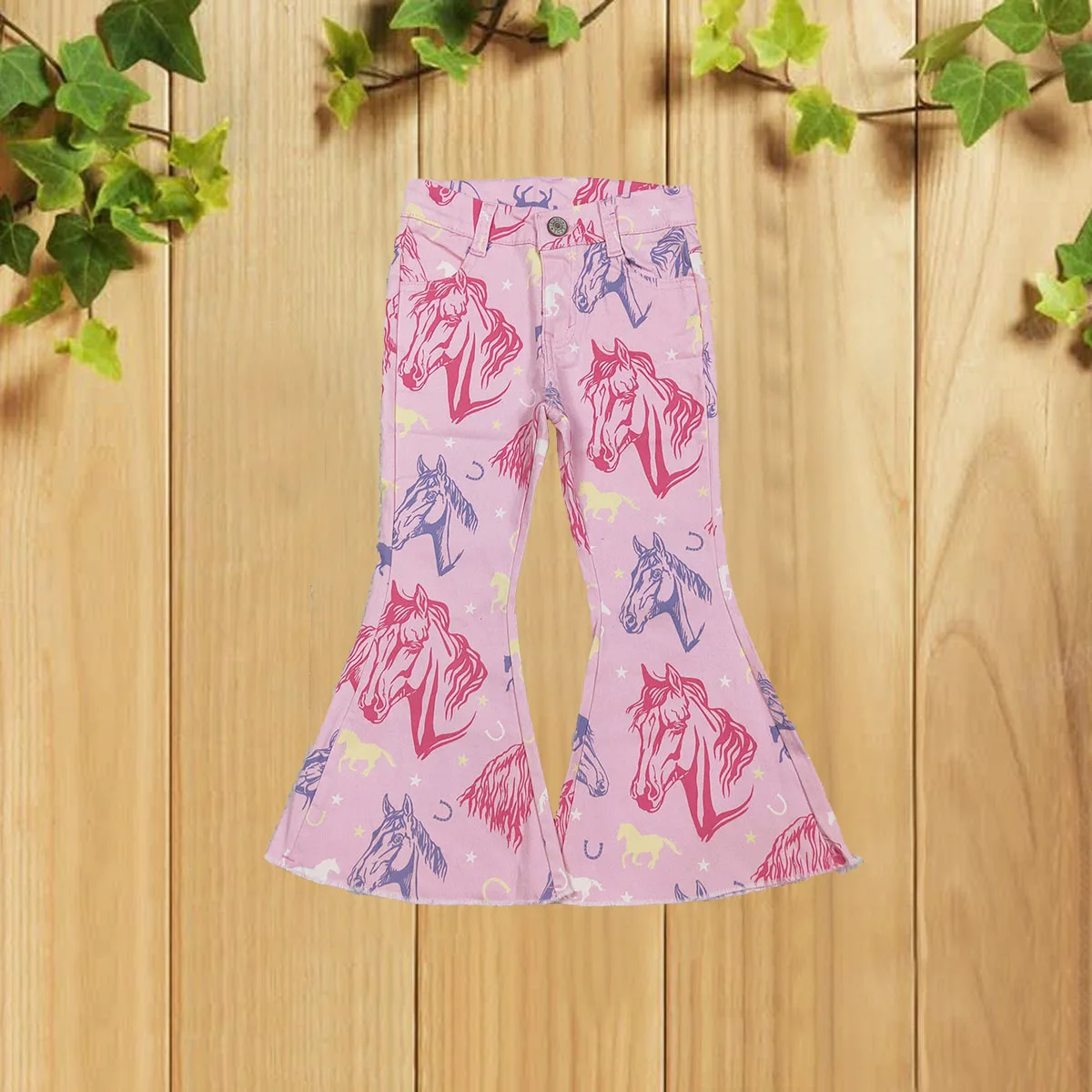 

10.21 Pink Star Pony Girls Jeans Wholesale Autumn Fashion Long Trousers for Kids Wholesale Price Horse And Star Design