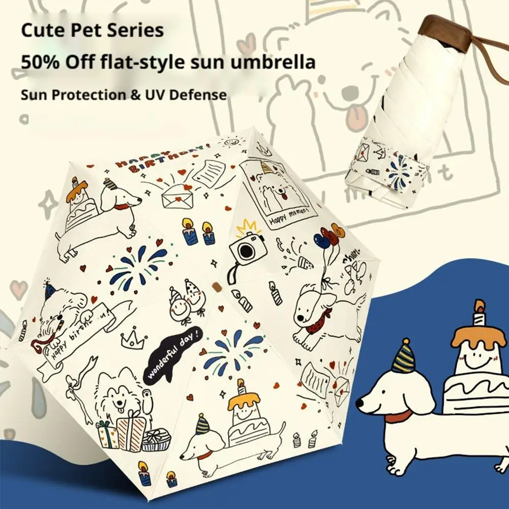 

Sun UV Wind Protection Pocket Umbrella Multifunctional Portable Mini Rain Sun Dual-use High Quality Cute Animal Pattern Umbrella