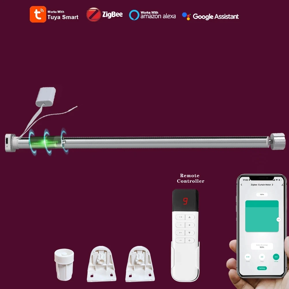 Tuya Zigbee-Stores enrouleurs électriques à batterie intelligente, moteur sans fil, vie intelligente, tube de 20mm, 25mm, 28mm, télécommande