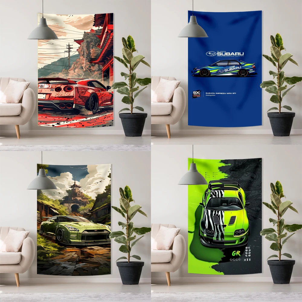 3x5ft Tapestry For Bedroom Aesthetic Wall Hanging Decor Home Art Tapestry Japan Jdm Car Supras Green Parking Rainy Season Street