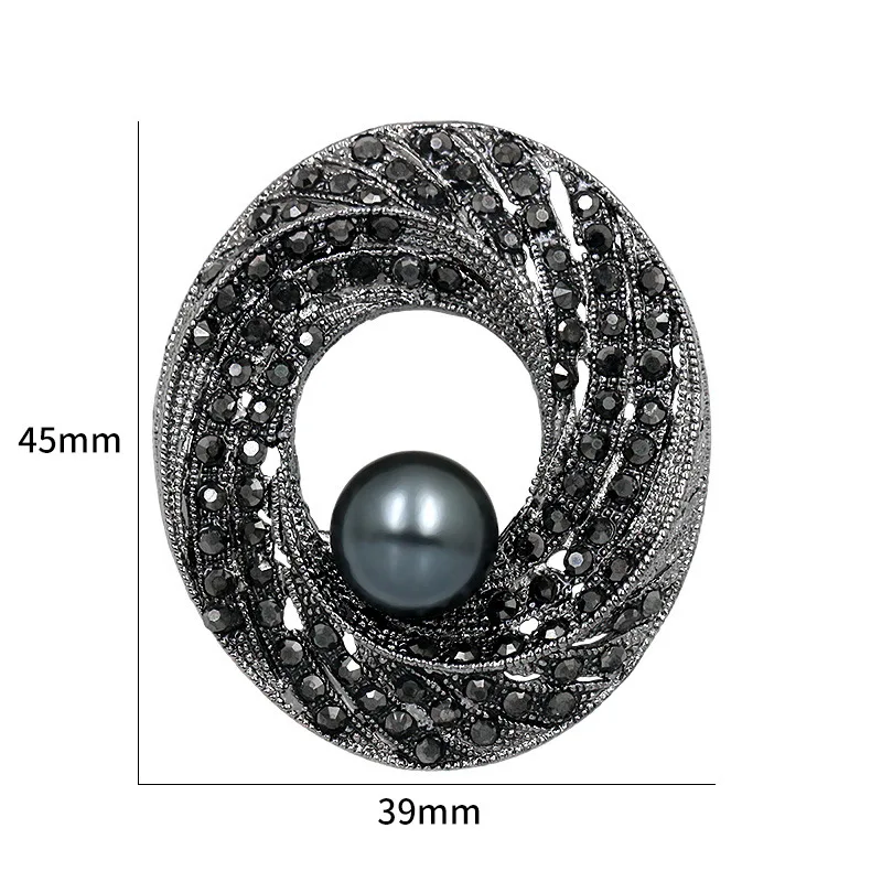 Trendy High Grade Black Pearls Brooches For Women Vintage Charm Inlaid Rhinestone Flower Brooch Pins Jewelry Party Wedding Gifts