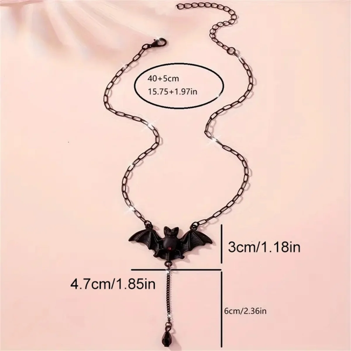 Kreative Gothic-Halskette mit rot-weißem Kristallperlen-Fledermaus-Anhänger für Damen und Herren, Halloween-Punk-Flugfledermaus-Choker, Cosplay-Party-Schmuck – Detail 35