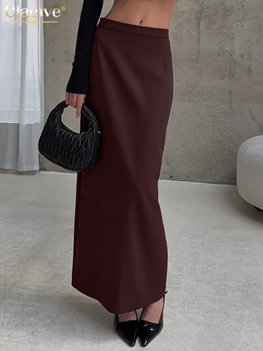 

Clacive Fashion Loose Wine Red Women's Skirt 2025 Bodycon High Waist Ankle Length Skirts Elegant Classic Skirt Female Clothing