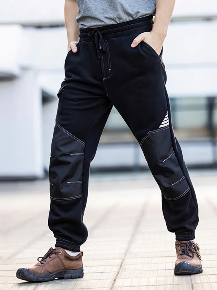 作業ズボン男性マルチポケット修理工作業ズボン膝保護ハイビズフリースカーゴパンツ弾性ウエストメカニカルパンツ