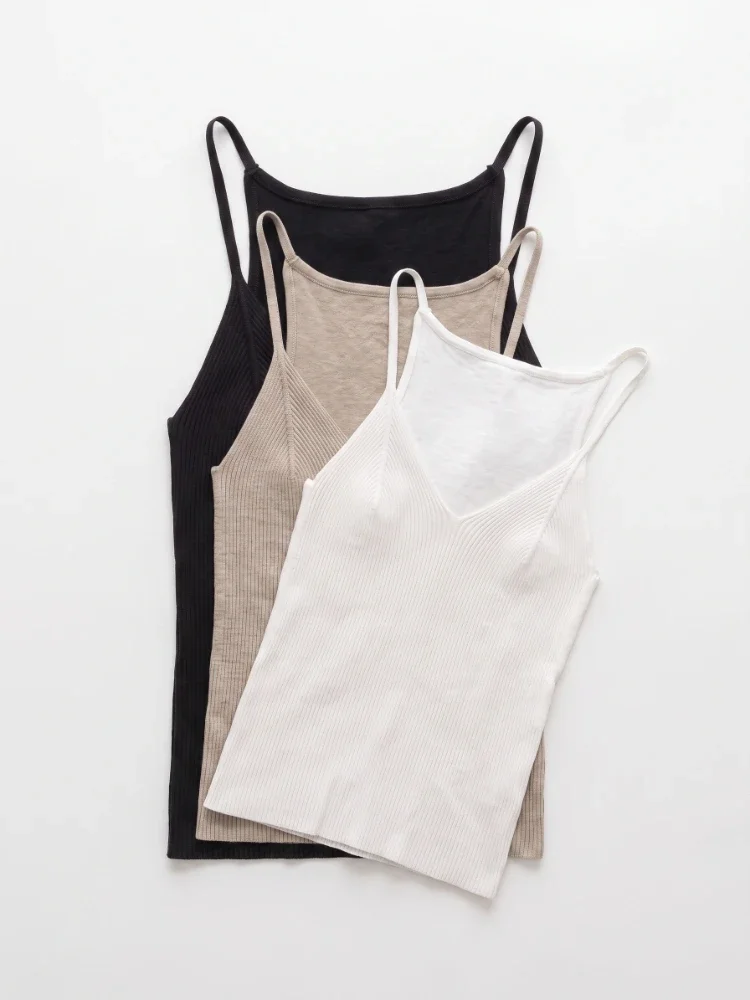 Solid Color Slim Fit V Neck Knitted Cami 2026 Summer Style Sleeveless Vest Fashion Versatile Base Layer Knit Women Tank Tops