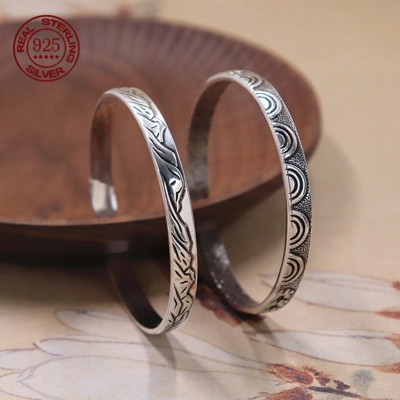 

S925 Sterling Silver Simple Creative And Individual Vows of Eternal Love Bracelet Retro Couple Opening Jewelry Exquisite Gift