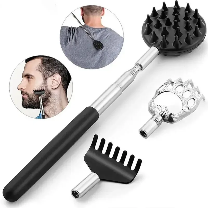 

Выдвижной щуп из нержавеющей стали, стальной скребок для спины, портативный телескопический массажер для щупов, регулируемый коготь против зуда, тик