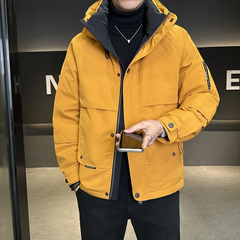 

Winter Thiened Outdoor Workwear Jaet Men's Casual Du down Hooded Padded Coat Warm Polyester Fabric Long Sve Zipper