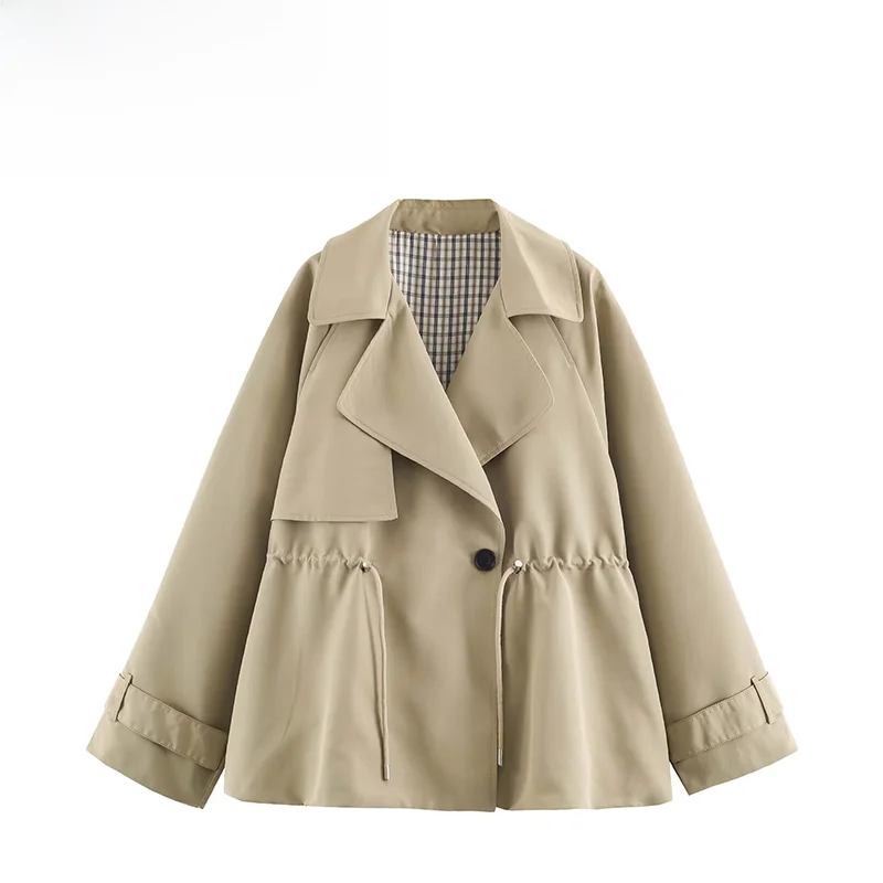 

Fashionable Adjustable Waist Short Coat ZR Summer New Arrival Women's Street Style Polyester Fiber Long Sleeve No Hat Included