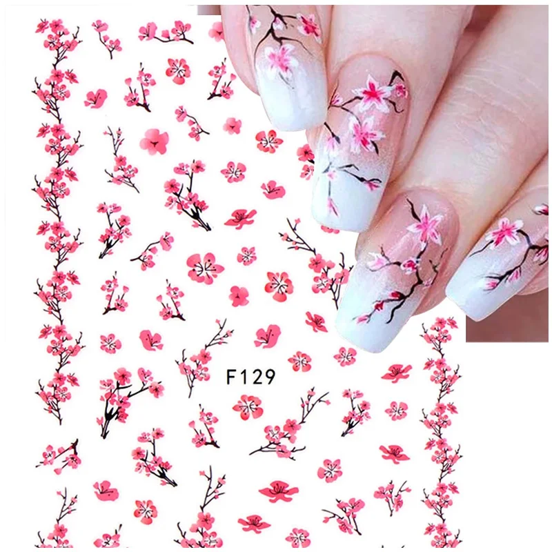 Pink 3D Nail Sticker Watercolor Flowers Rose Peach Summer Petal Decal For Nail Art Manicure Decoration