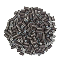 200 Pcs Silicone Lined Micro Rings Links Copper Beads 4.0 * 2.8* 6.0 mm Hair Beads for Hair Extensions Black/Dark Brown