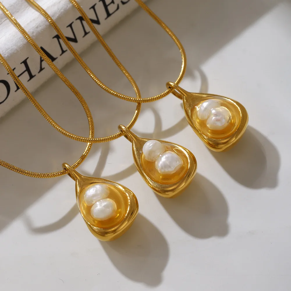 Pearl Pendant Titanium Steel Stainless Steel 18k Gold Plated Choker Necklace for Women