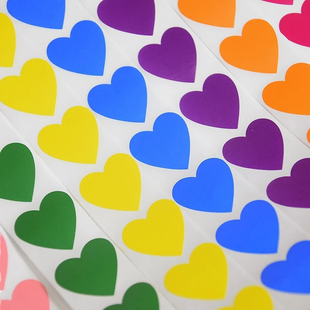 500 Stück/Rolle 2,5 cm bunte Herz-Aufkleber, Etiketten, Belohnungs- und Dekorationsaufkleber für DIY-Hochzeitsdekoration, Geschenkverpackung, Scrapbooking – Detail 3
