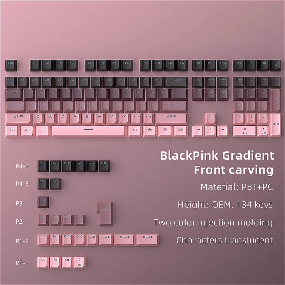 

PBT Keycaps 134 Keys OEM Height, Black Mould Keycaps, Sublimation, For Cherry MX 104/87/61 Mechanical Keyboards