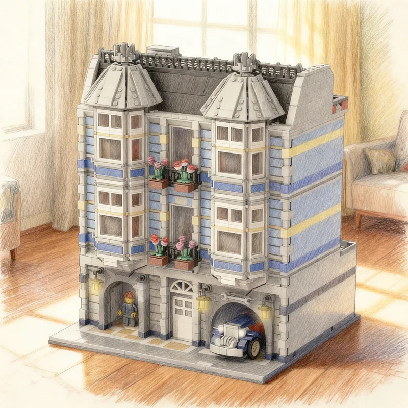 

2116pcs MOC Blue Brick Modular Streetscape Model Building Blocks Toy Gift Creative Display Collectible Desk Premium Adult Kids