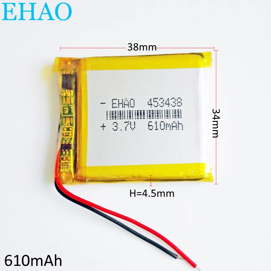 3.7V 610mAh Lipo Rechargeable Battery 453438 Li Cells For Mp3 GPS PSP Camera DVD Speaker Recorder Bluetooth Selfie Stick PAD