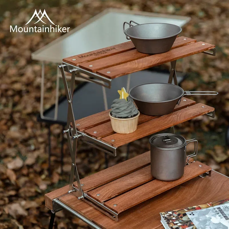 MOUNTAINHIKER półka aluminiowa Outdoor Camping stojak do przechowywania przenośny Sabilli Wood potrójny składany piknikowy stojak na stół do