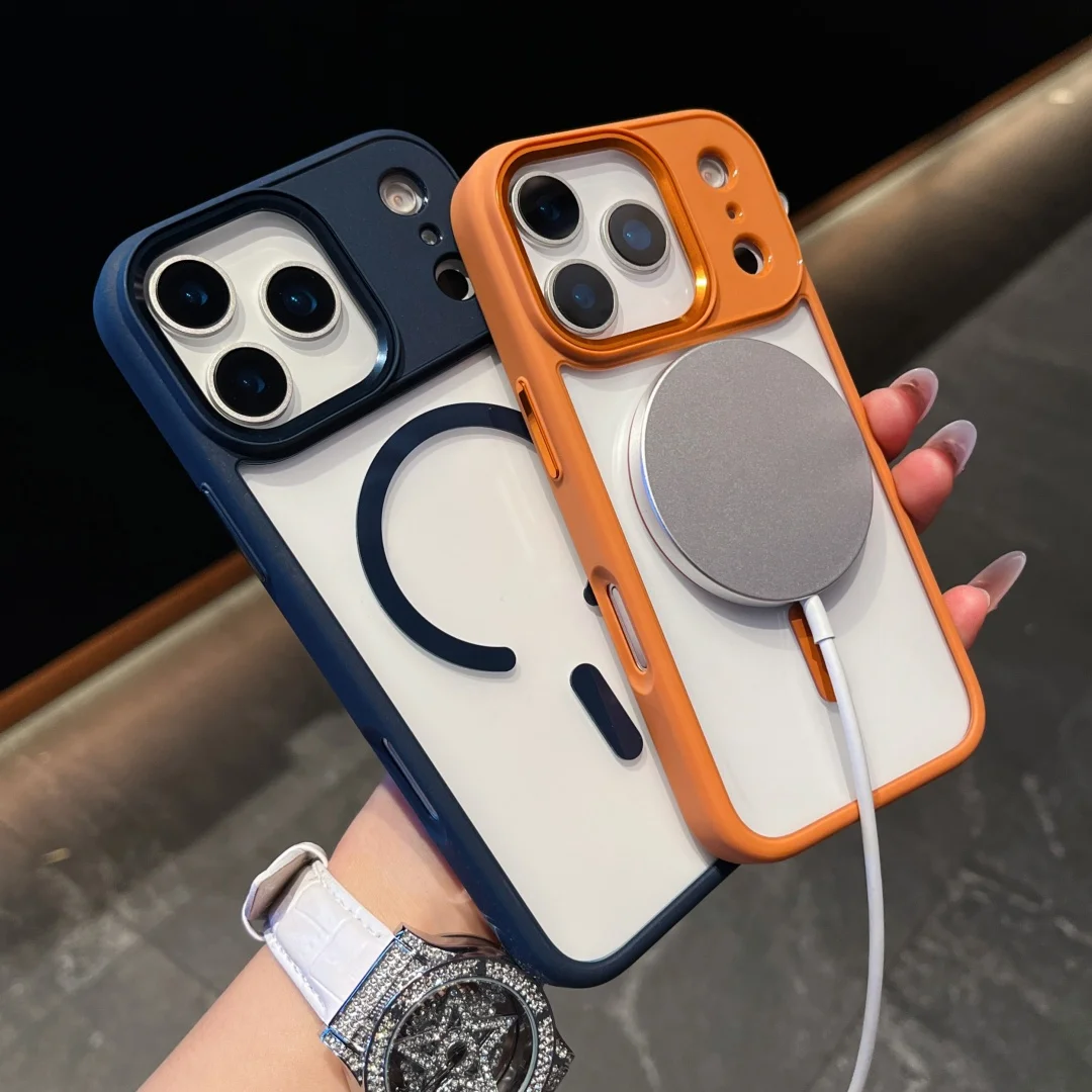 

For iPhone 17 Air 16 Pro Max Shockproof Magnetic Wireless Charge Case for Magsafe Camera Bumper Solid Transparent Acrylic Cover