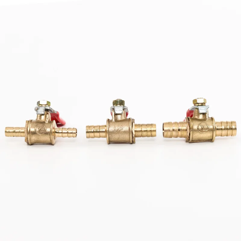 6mm 8mm 10mm 12mm red handle small Valve Hose Barb Inline Brass Water Oil Air Gas Fuel Line Shutoff Ball Valve Pipe Fittings