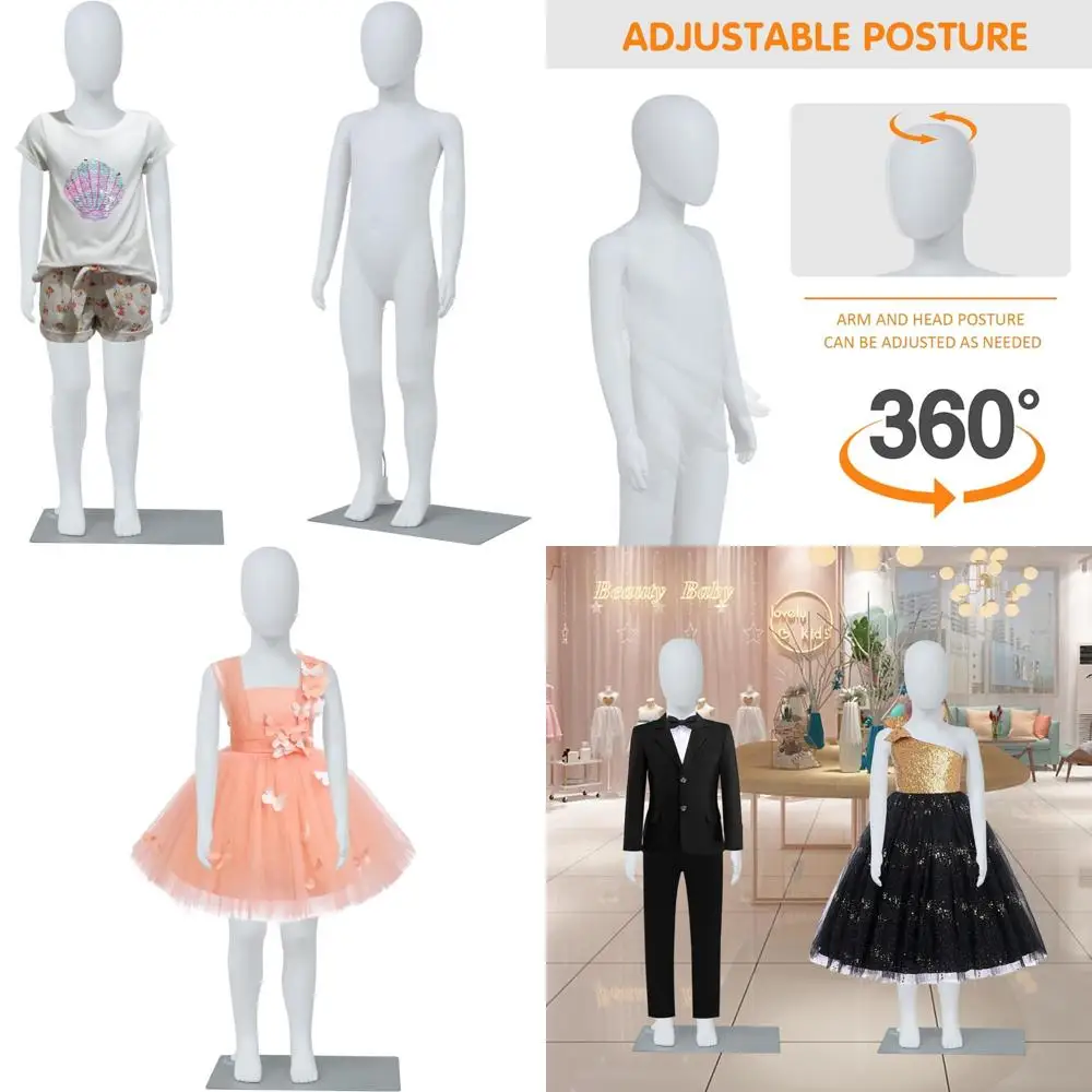 

Adjustable Full Body Mannequin for Boys and Girls Clothing, Faceless Child Mannequin, Plastic with Metal Stand, Suitable for Var