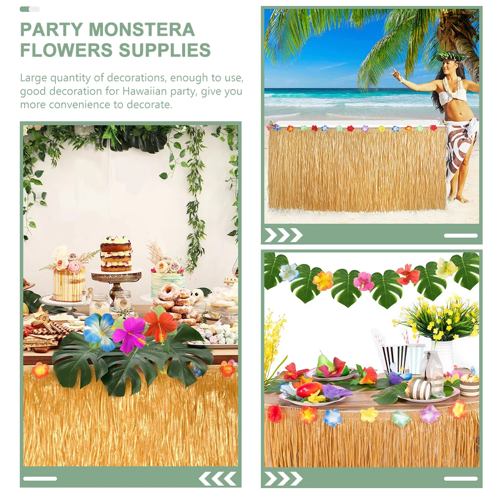 

1 set 1 Set Hawaiian Party Decorations Set Table Skirt Monstera Flowers Umbrellas Toppers Straws Tropical Luau Beach Theme Party