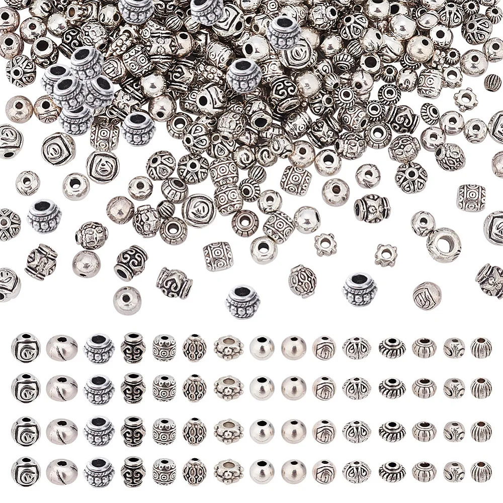 

1 Box 450Pcs 15 Styles Alloy Beads Antique Silver 4~7.5X4~7.5X3~6.5Mm 30Pcs/Style