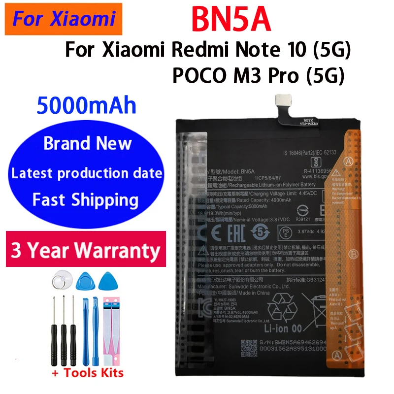 Original Battery For Xiaomi Redmi Note Poco M2 M3 M4 M5 M5S M6 M7 C65 9 9T 10 10S 11R 11T 11S 12C 13C 15 4G 5G Pro Bateria