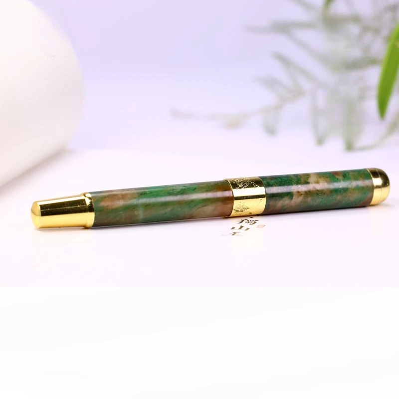 Dynasty Jade Fountain Pen Gold/Silver Blade F 0.5mm Nib Ink Pen Luxury Business Office Stationery School Teacher Fine Gifts