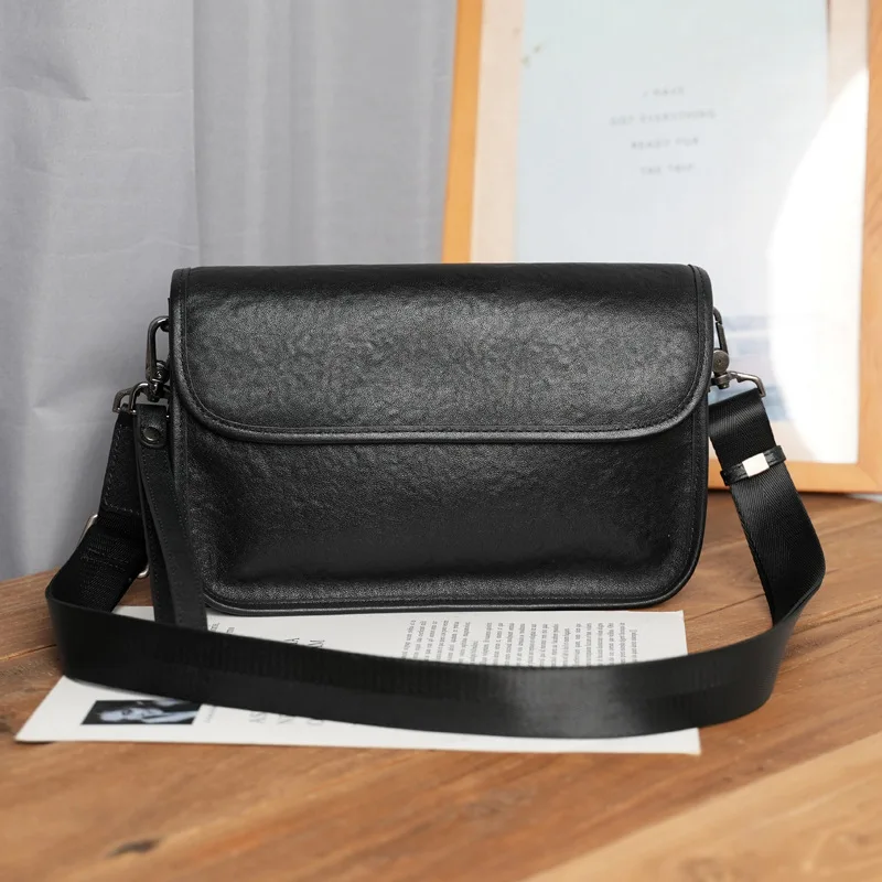 새로운 정품 메신저 백 가죽 싱글 패션 핸드헬드 크로스바디 듀얼 사용 캐주얼 탑 레이어 소가죽 남성용 숄더백