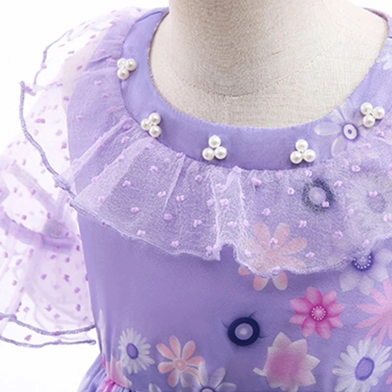 Kids Isabella Princess Purple Fancy Ruffles Birthday Party Dress Up Gown For Girls Halloween Carnival Cosplay Encanto Costumes