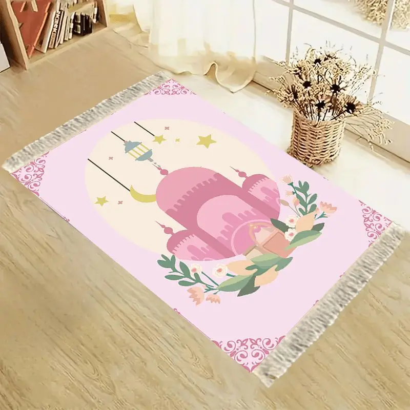 VIKAMA Pink Cartoon Mosque Arch Worship Carpet Wear resistant Portable Home Worship Mosque Pilgrimage