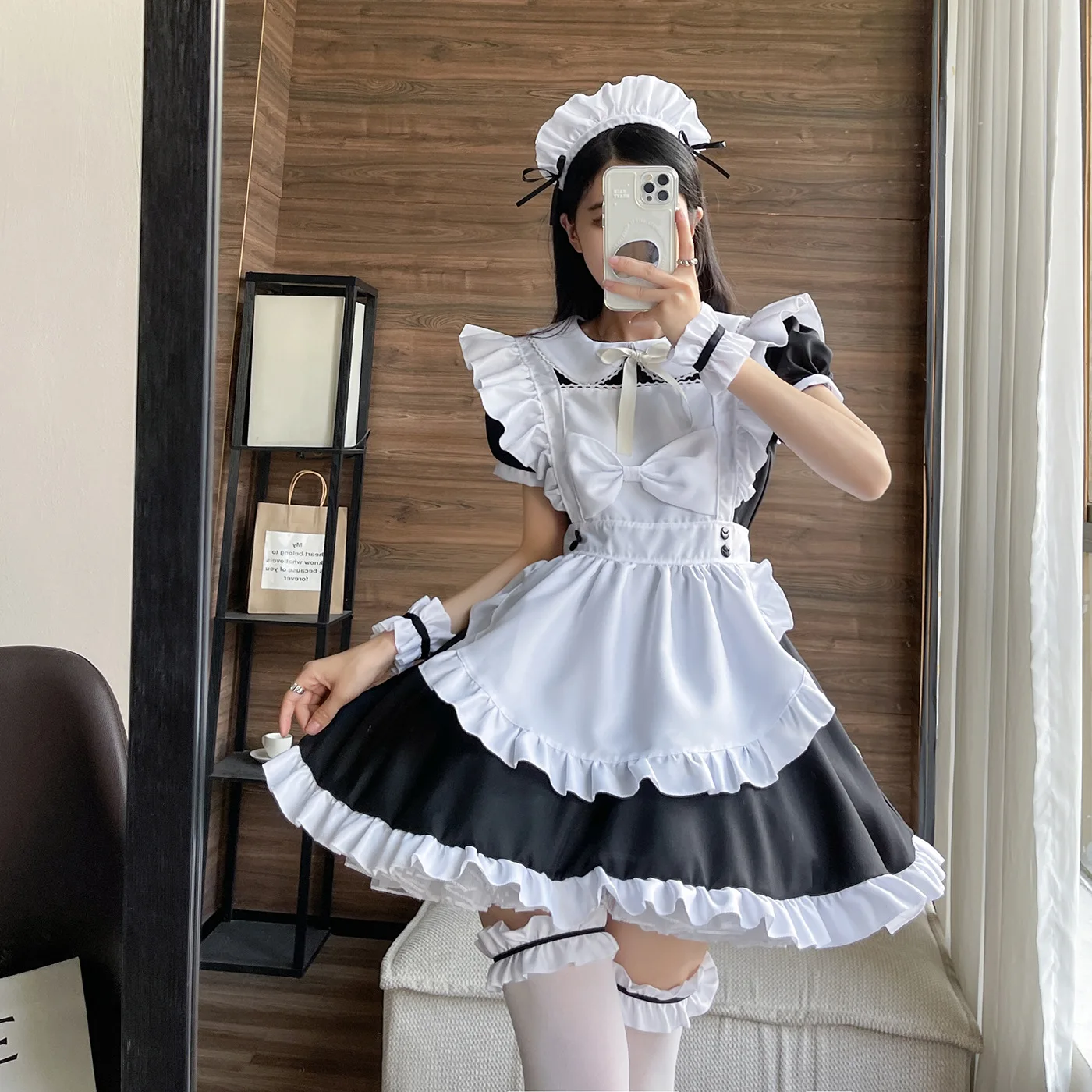 2022 Black Cute Lolita Maid French Maid Dress Girls Woman Amine Cosplay Costume Waitress Maid Party Stage Costumes Demon Slayer