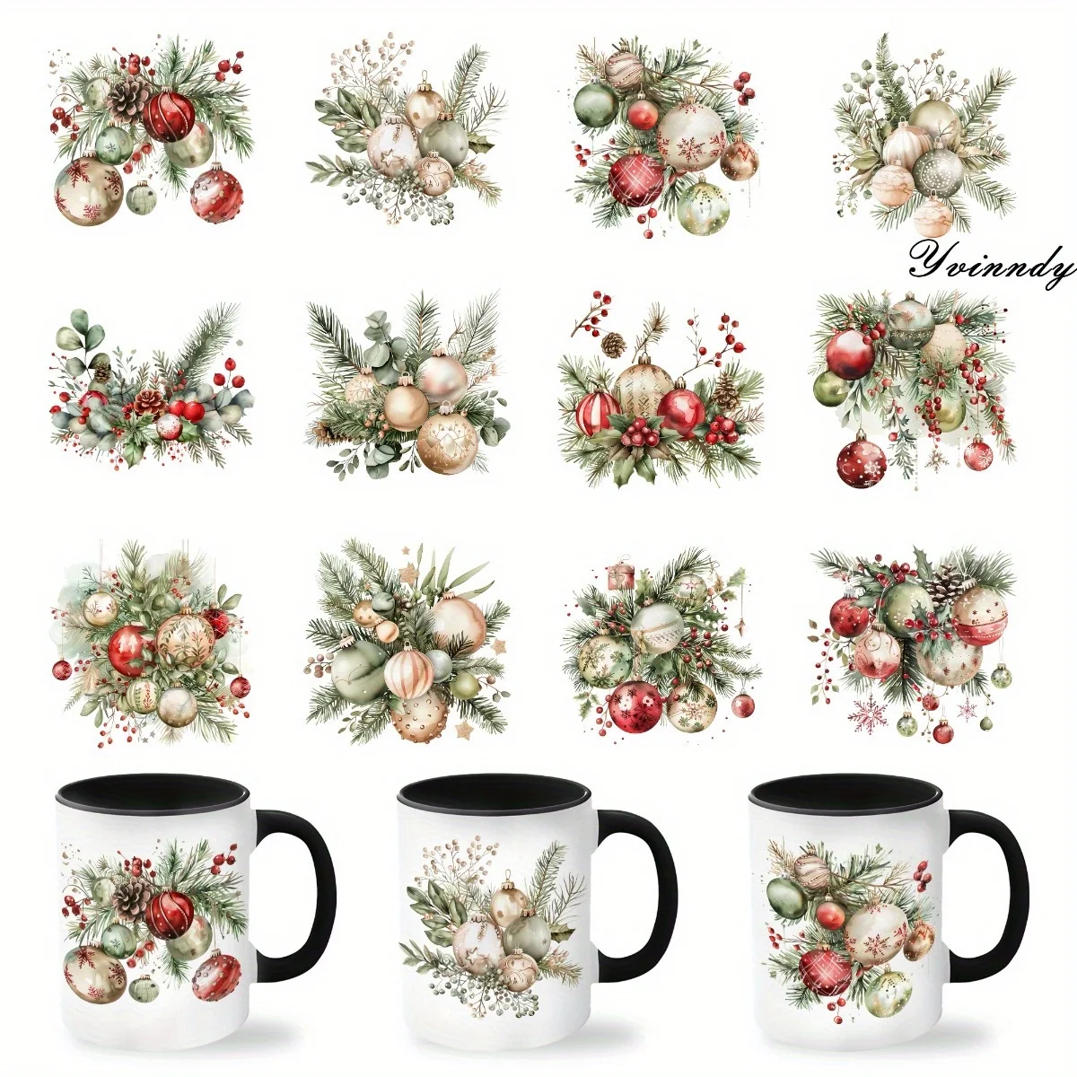 12 Stück/Set Weihnachtsdekoration DIY Glasgefäß-Verpackungsaufkleber UV DTF Hochwertige Selbstklebende Transferfolie