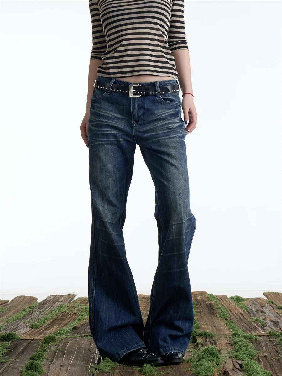 

American Style Retro Low Waist Flared Jeans Women's Spring 2026 Slim Wide Leg Sexy Casual Long Pants Ladies Denim Trousers