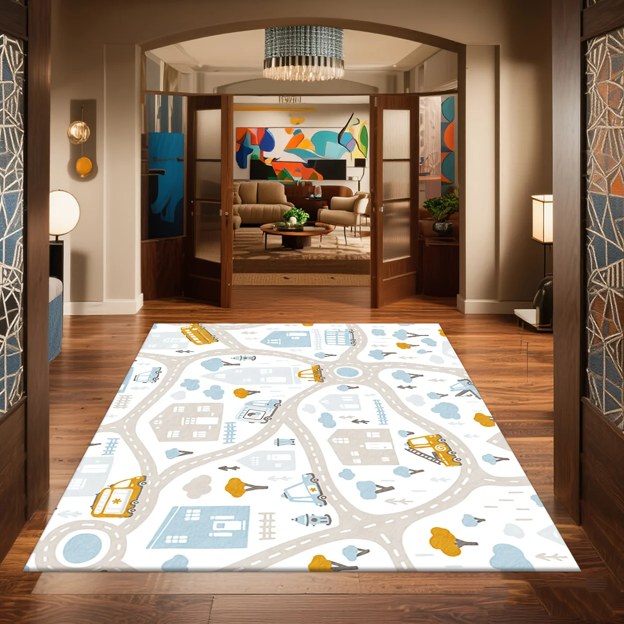 Brown Grey White Triangle Patchwork Area Rug Living Room Bedroom Floor Mat Non-Slip Soft Decorative Carpet