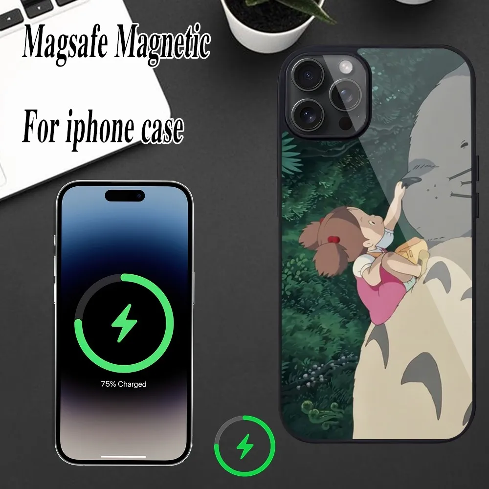 Anime Cartoon T-Totoros B-Black Phone Case For iPhone Magesafe Magnetic  12 13  15 11 Mini 14 Max Pro Plus Shell