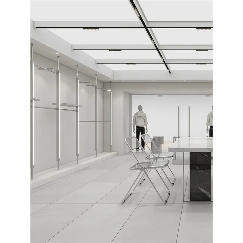 Clothing store display rack Wall-mounted stainless steel clothes rack column with lamp Men's and women's clothing store