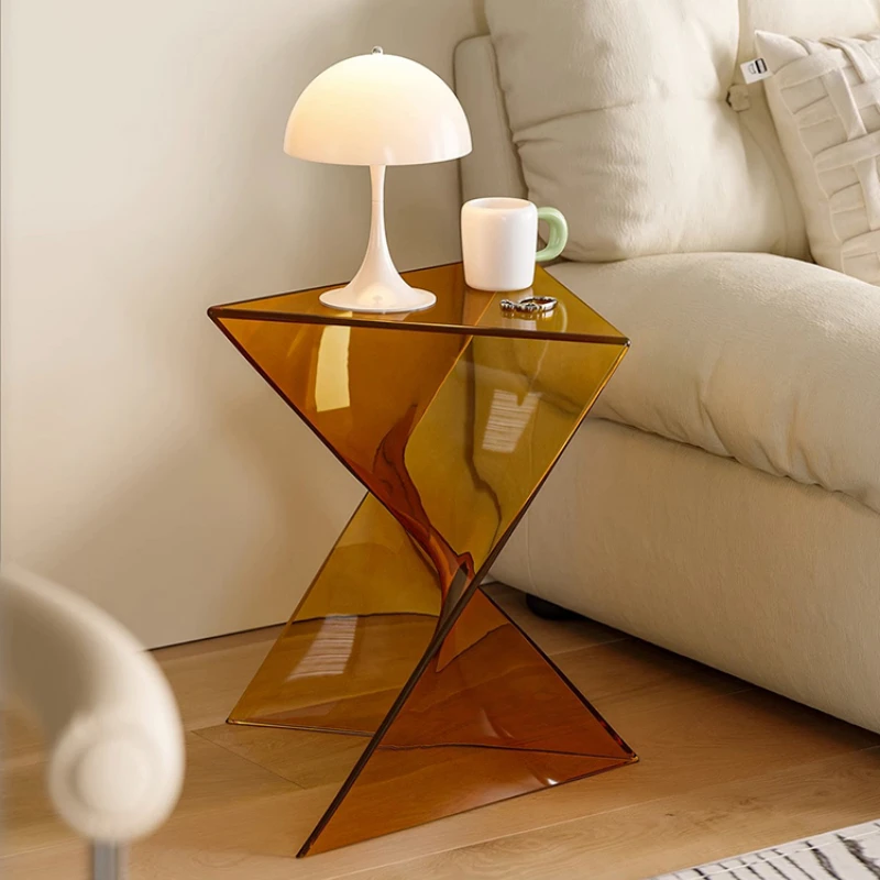 Plastic Geometric End Table  Strong Load-Bearing Sofa Side Table  INS Minimalist Nightstand  Stackable Crystal Small Table