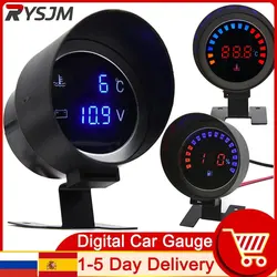 Round LCD Digital Car Truck Water Temp Gauge Temperature Sensor Temperatura Moto + Voltmeter Volt Voltage Meter 2 in 1 12V 24V